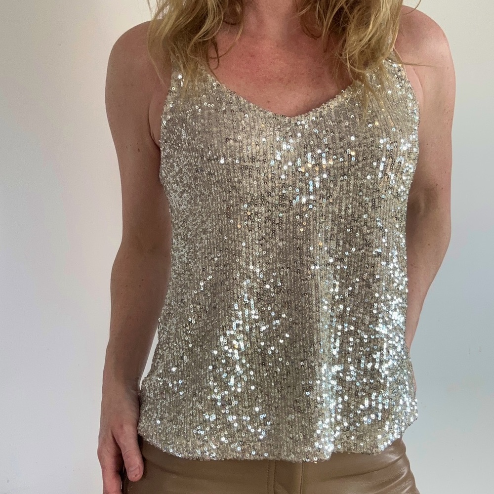 Gold Sequins Tank Top- Love on a Hanger US S